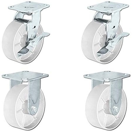 Casterhq 6"x2" Steel Wheel Casters, Casters 2 Swivel W/ Top Locki, PK4 HD-6X2SS-2SB2F